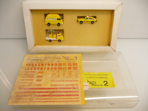 Rietze / Preiser Set H0 1:87 Skandinavische Feuerwehr gelb 3-teilig 90er Jahre